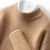 Suéter de cachemir 100% puro para hombre con cuello alto medio, tejido cálido de otoño e invierno, camisa base de color liso estilo business casual