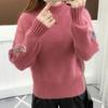 Suéter de Moda Bordado de Flores Combinable para Mujer 2023 Otoño e Invierno Nuevo Estilo Coreano Suelto Jersey de Cuello Medio Alto