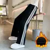 Calça de Lã Grossa com Forro, Estilo Novo Inverno 2024 para Meninas, Tamanhos Médio e Grande, Malha Solta com Ponto de Tapeçaria, Design de Perna Larga