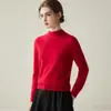 Suéter de punto 100% cachemir puro con cuello semi-alto para mujer, nuevo suéter base ajustado para otoño e invierno, estilo elegante para ir al trabajo