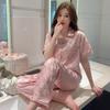 Pijama de Seda Gelada para Mulheres Primavera e Verão Sexy Manga Curta Calça Conjunto de Duas Peças Celebridade da Internet 2025 Estilo Quente Tamanho Grande Roupas de Casa