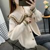 Suéter Abrigo con Cuello de Muñeca Estilo Perezoso para Mujer 2025 Otoño e Invierno Nuevo Top Holgado Cardigan de Punto Suave y Grueso Moderno
