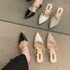 2025 Mocasines de Cuero Genuino de Tacón Grueso con Remaches Franceses de Tacón Alto, Sandalias de Punta Fina para Mujer