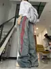 Jeans Vintage com Costura Listrada Feminino Verão Novo Solto Tendência Marca Reta Casual Velho Trabalho Calças de Perna Larga