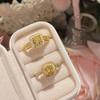 Anillo de bodas francés Camellia de lujo, ligero y de alta calidad, con incrustaciones de oro amarillo y diamantes, chapado en oro auténtico, ajustable, superbrillante, sencillo y de uso diario para mujer.