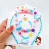 Joyería de collar de perlas de colores para niños, conjunto de pulsera de cuentas para niñas, diadema de dibujos animados, pendientes, accesorios para niñas princesas