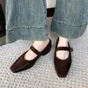 Sapatos Femininos de Bico Fino Marrons de Couro de Alta Qualidade Estilo Retrô Niche Francês 2026 Novos para Trabalho e Noite Salto Baixo Sapatos de Vovó Femininos