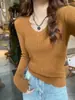 Blusa Básica de Cashmere Lisa com Gola Redonda Feminina Roupa Íntima Nova Estilosa de Tricô para Primavera e Outono