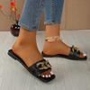 Chinelo Jasmine de Corrente de Metal de Alta Qualidade para Exportação Tamanho Grande para Mulheres 2025 Verão Novo Casual Bico Quadrado Tira