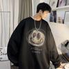 Suéter americano de cuello redondo para niños primavera y otoño 2024 nueva moda marca holgado talla grande pareja camiseta de manga larga con forro polar