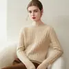 Suéter feminino de cashmere, 100% cashmere puro de cabra, novo estilo, trançado, pulôver vintage com gola redonda, suéter quente de malha para usar por baixo