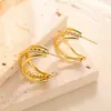 Pendientes Geométricos de Tres Líneas de Acero de Titanio Modernos y Únicos para Mujer, Pendientes Multilínea de Diseño de Nicho, Estilo de Lujo Ligero al por Mayor
