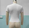 Camiseta Básica Estilo Kardashian Europeu e Americano Cor Sólida Gola Redonda Elástica Ombro Normal Manga Curta para Mulheres, Top de Verão Fino Cintura Ajustada