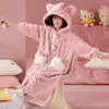 Camisola Feminina Outono e Inverno Espessada com Forro de Lã Coral Fleece Longa Pijama Infantil Camisola de Menina 2024 Flanela Roupas de Casa