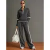 Conjunto Esportivo Casual Novo Amazon Transfronteiriço 2026: Conjunto de Duas Peças de Moletom com Gola Alta Color Block Estilo Europeu e Americano e Calça Wide Leg