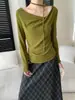 SINAN Otoño Nuevo Irregular Asimétrico Hombro Cuello Halter Cinta Ajustado Manga Larga Camiseta SN9373
