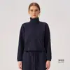 Sudadera Deportiva con Cuello Alto y Media Cremallera para Mujer, Corta, Holgada, Ropa de Fitness, Top con Hombros Caídos, Ropa para Correr, Entrenamiento, Yoga, Manga Larga