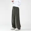 Calça de veludo cotelê reta casual combinável em estilo americano de PU para homens, primavera e outono, solta, moda, boca de sino, perna larga