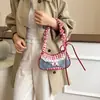 Bolsa Hobo para debajo del brazo con cuadros Vichy lindos para mujer, Bolso de hombro pequeño de nailon con correa fruncida, Adorno de encaje con patrón de manzana, Bolso de mano de estética dulce para atuendo casual
