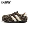 Tênis de Treino Alemão Universal com Sola Grossa e Forro de Lã para Mulheres, Novos Tênis de Inverno 2025 com Estampa de Leopardo Retro, Sapatos Casuais Chunky Feios-Fofos