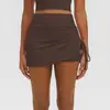 Nueva falda de yoga ajustada, de alta elasticidad, transpirable, con sensación de segunda piel, fruncida, de dos piezas falsas, para deportes, correr y fitness