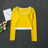 Ropa de Yoga Otoño Invierno para Mujer Nuevo Bloque de Color Portátil Manga Larga Top de Pilates Ropa Deportiva de Yoga Camiseta de Fitness