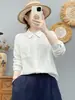 Camisa de manga larga de gasa de algodón de doble capa estilo japonés para mujer, suave y amigable con la piel, algodón puro, diseño de cuello alto, top con bolsillo grande