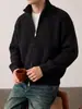 Cardigan Casual Americano Listrado Suéter Masculino Roupa Exterior Outono Inverno Quente 2026 Novo Zíper Gola Alta Tricô Cinza