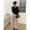 Foto Real de Falda de Punto Plisada para Mujer Otoño e Invierno Falda de Cintura Alta Fluida de Longitud Media