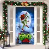 Cortina de Puerta Navideña del Grinch de Venta Caliente Transfronteriza Tela Decorativa Paño para Escena de Fiesta de Ventana de Gabinete de Entrada de Venta Caliente Transfronteriza Multipatrón