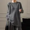 Nuevo Suéter Pulóver de Punto Redondo Talla Grande Transfronterizo Europeo y Americano Otoño/Invierno 2026 para Mujer, Estilo Holgado y Casual, Top de Punto de Color Sólido