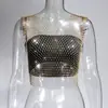 AYJ Amazon Transfronterizo Sexy Ropa para Mujer de Discoteca Estilo Europeo y Americano Malla Transparente con Strass Top sin Mangas Malla Brillante con Strass Camisola