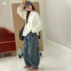 Calça Jeans Wide Leg Feminina 2026 Outono Novo Estilo Coreano Estampa de Estrela de Cinco Pontas Calça Longa Primavera e Outono