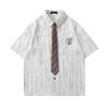 Camisa de manga curta listrada retrô estilo japonês, camisa masculina e feminina, verão 2025, nova camisa casual solta para casal