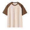 280g Marca Americana Tendência Fio Duplo Pesado 32S Combinação de Cores Algodão Puro Manga Curta T-shirt Raglan Masculina e Feminina Manga Meia Contraste