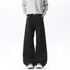 Calça jeans masculina de outono, marca da moda, lavada, 100% algodão, corte justo, estilo americano, perna larga, reta, com pregas texturizadas