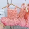 Vestido Tutu Degradê para Meninas 2026 Verão Infantil com Alça Saia Tutu de Tule Vestido Princesa para Aniversário de Bebê Menina