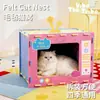 Ninho de feltro para gato de inverno com arranhador, vila integrada para gatos, casa de gato morna semi-fechada, ninho de dormir para gatos com túnel