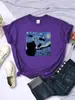 Camiseta Noturna Céu Estrelado Gato Feminina Moda Respirável Fresca Manga Curta Street Hip Hop Tops Casuais Todas as Matemáticas Camisetas Femininas Roupas