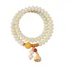 Pulsera de cuentas de abaco color amarillo crema estilo chino con cuentas de bodhi y colgante de loto, pulsera de cuentas budistas de doble vuelta para llevar en la mano para niñas, venta al por mayor