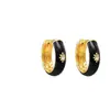 Brincos de Esmalte Preto e Branco de Nicho High-End com Estrela em Esmalte Gotejante e Brincos Redondos em Forma de Estrela com Cravação de Diamantes, Brincos de Argola Simples