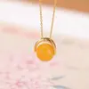 Yiluyin Plata de Ley S925 Chapada en Oro Ágata Rojo Sur Rojo Agua Cera de Abeja Colgante Simple de Perla Redonda Colgante de Plata Exquisito Versátil