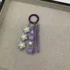 Pingente de Celular Flor Azul Fresca Estilo Ins, Franja de Miçangas Coração de Cristal, Pingente de Bolsa Feminino para Mulheres