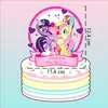 Cartão de decoração de bolo de pônei, sobremesa de aniversário de menina, plug-in musical, adesivo de pudim