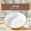 Tigela de Arroz e Prato de Cerâmica Elegantes com Borda Colorida Estilo Nórdico, Cor Sob Esmalte, Espessado Anti-Queimadura, Prato para Salada de Frutas, Seguro para Micro-ondas