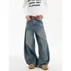 Calça Cimitarra Retro Americana Masculina e Feminina Design de Nicho Perna Larga Solta Jeans High Street Calça Longa de Casal