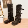 Botas plisadas de cuero sintético de moda 2026, botas largas de hebilla de cinturón de otoño, botas de moda western para mujer