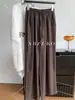 Pantalones Arrugados Perezosos de Pierna Ancha Pierna Recta para Mujer Cintura Elástica Simple Casual Cordón Pantalones de Color Sólido Longitud al Suelo 2026 Primavera Verano