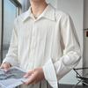 Camisa Avanzada Estilo Abstinencia Negra Cuello Cubano para Hombres Estilistas de Cabello Maduros Camisa de Manga Larga Holgada con Estampado Vertical