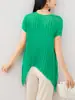 Miyake Única Chic Camiseta de Manga Corta para Mujer Verano Delgada Irregular Holgada Adelgazante Top Plisado talla extra Ropa para Mujer